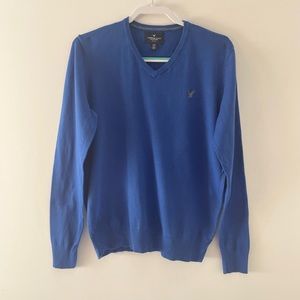 American Eagle Men’s Blue V-Neck Long Sleeve Sweater, Medium